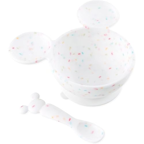 Bumkins Disney Baby Bowl, Silicone Feeding Set with Suction for Baby and Toddler, Includes Spoon, First Feeding Set, Essentials for Baby Led Weaning, Babies Eating 4 Months Up, Mickey Mouse Vanilla