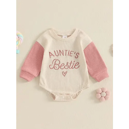 bestie" baby girl romper cute long sleeve waffle - Temu