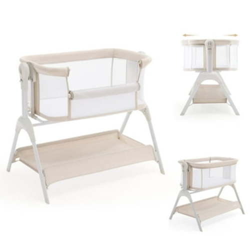HARPPA 3 in 1 Baby Bedside Bassinet Sleeper, Baby Bassinet with Rocking and 5 Heights Adjustable, Beige