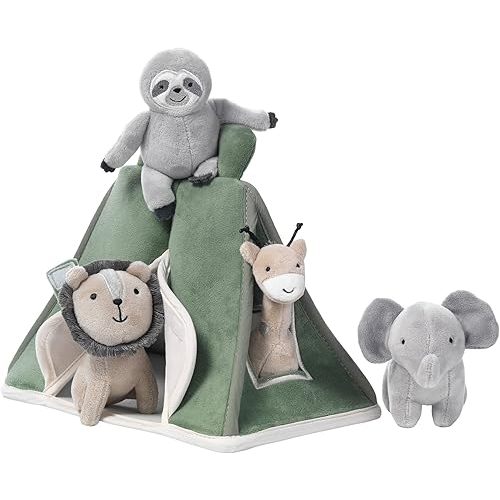 Lambs & Ivy Interactive Plush Safari/Jungle Green Tent with Stuffed Animal Toys