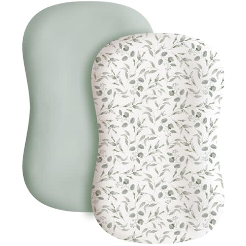 Konssy 2 Pack Baby Lounger Cover, Stretchy and Soft Newborn Lounger Cover, Infant Lounger Slipcover for Boys Girls, Covers Only (Green Leaves,Green)