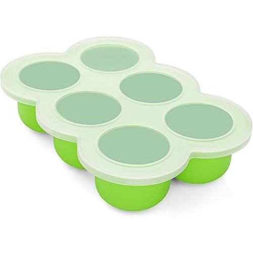 Baby Silicone Freezer Tray with Clip on Lid, 6 x 3 OZ Baby Silicone Freezer Molds, Silicone Storage Container for Homemade Baby Food, Fruit Purees & Vegetables (Bright Green)