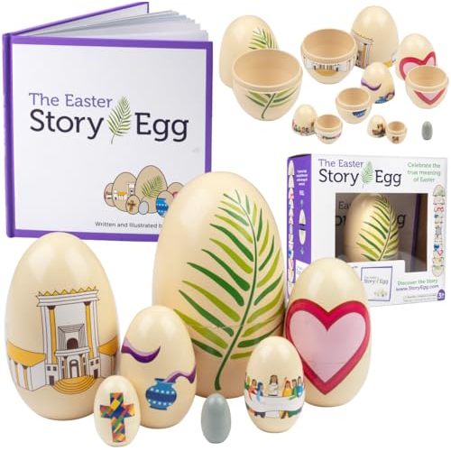 SCS Direct The Easter Story Egg – Interactive Countdown with Story Book & Decorative Nesting Toys for Kids - Jesus Resurrection Story, Religious Meaningful Easter Tradition - Gift for Families & Kids