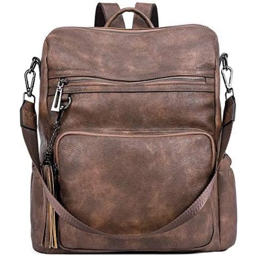 CLUCI Backpack Purse for Women Large Womens Leather Travel Backpack Work Fashion Ladies Casual Daypack with Tassel Two-tone coffee