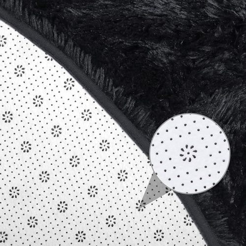 junovo Round Rug 6x6 Feet Fluffy Soft Area Rugs for Kids Girls Room Princess Castle Plush Shaggy Carpet Cute Circle Nursery Rug for Kids Teen's Bedroom Home Decor Large Circular Carpet, Black