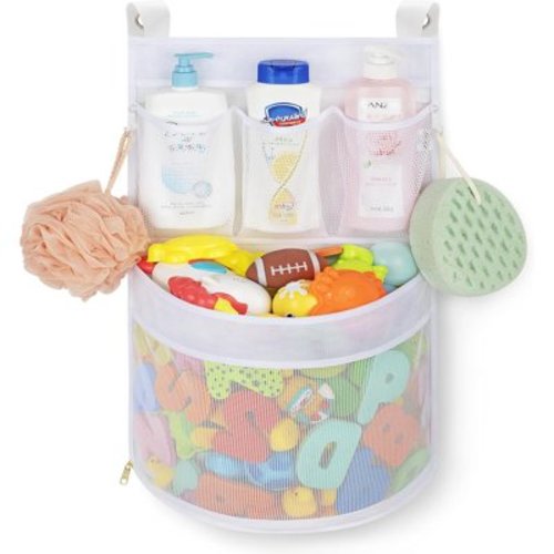 Baby Bath Toy Organizer, quick drying， and mould proof, Multiple-Suspension Bath Toy Holder, Large Capacity Multi Use Bathtub Toy Storage Bag（1 Large, White）