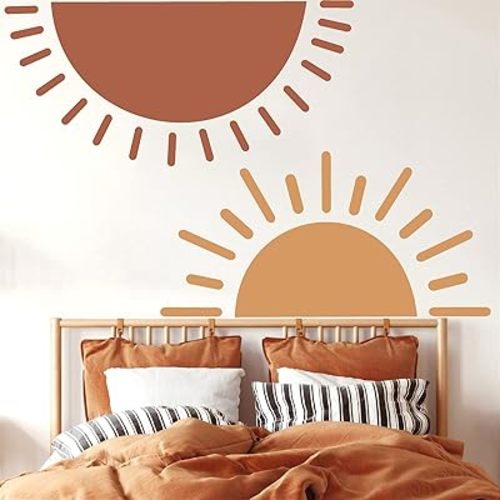 Half Sun Wall Decal Large Wall Decal Sunshine Wall Stickers Vinyl Wall Art Decals Removable Sun Decals for Walls Sunrise Sticker Peel and Stick Headboard Wall Decals for Nursery Kids Room Bedroom