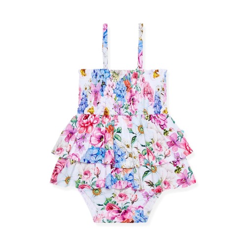 Cynthia Smocked Tiered Skirted Bodysuit