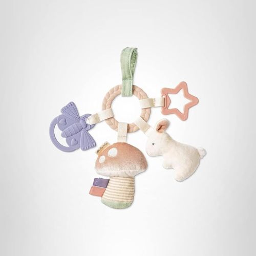 Itzy Ritzy Teething Activity Toy - Bitzy Busy Ring Infant Teething Toy Features Braided Ring & Dangling Toys, Includes Teether, Textured Ribbons, Crinkle Sound & Jingle Bell - 0 Months & Up (Rainbow)