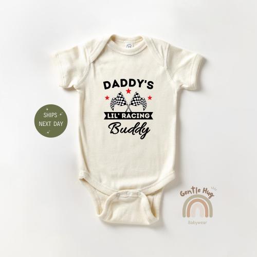 Daddy&#39;s Lil Racing Buddy Onesie®, Funny Racecar Baby Bodysuit, I Love My Dad Baby Onesie®, Fathers Day Onesie®, Baby Shower Gift