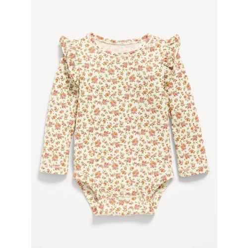 Printed Long-Sleeve Ruffled Ribbed Bodysuit for Baby