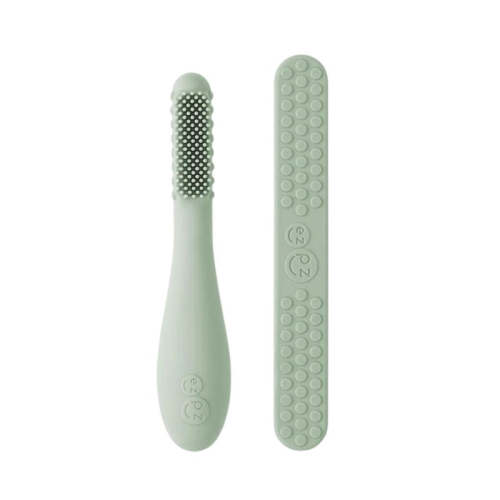 Baby-Led Toothbrush + Sensory Tongue Depressor Dual Pack - Sage