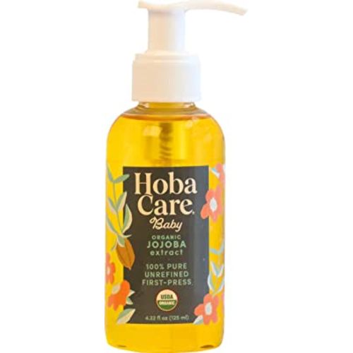HobaCare 100% Pure Organic Jojoba Baby Oil - Unrefined and Cold Pressed Jojoba - Body & Scalp Massaging Oil for Skin, Hair, and Nails - Helps to Fight Cradle Cap and Dry Skin (4.22 fl oz)