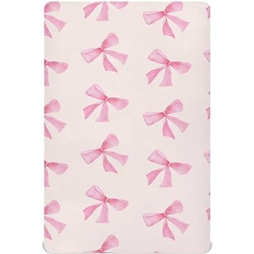Burbuja Pink Bow Crib Sheet for Boys Girls, Fitted Crib Sheet 28 x 52 in for Standard Crib & Toddler Bed Mattresses, Soft & Breathable