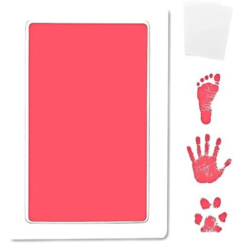 Inkless Large Clean Touch Ink Pad Kit for Baby Footprint, Handprint & Pet Paw Print - No Ink Mess, Clear Detailed Print, Smudge Resistant, Long Lasting, Baby Safe, Includes 2 Cardstock(Clean-Touch - Pink)