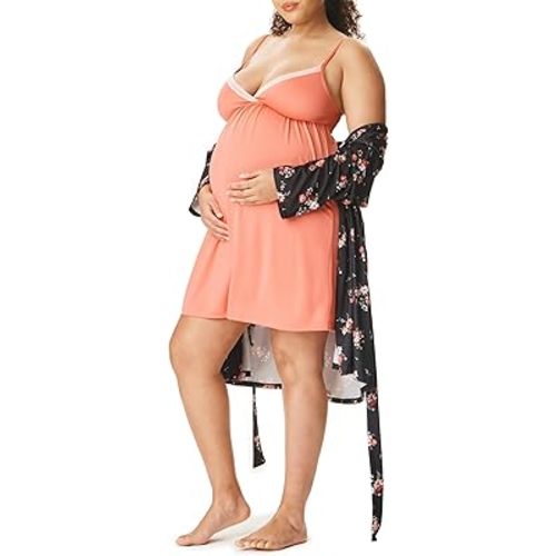 Motherhood Maternity Womens Nursing Nightgown and Robe Set for Labor Delivery and Breastfeeding