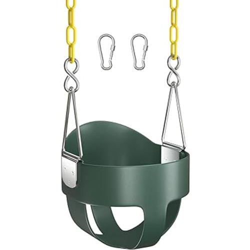 AGPTEK High Back Full Bucket Toddler Swing Seat Infant Swing with Yellow Coated Swing Chains and Carabiners Baby Swing Outdoor for Easy Install(Green)