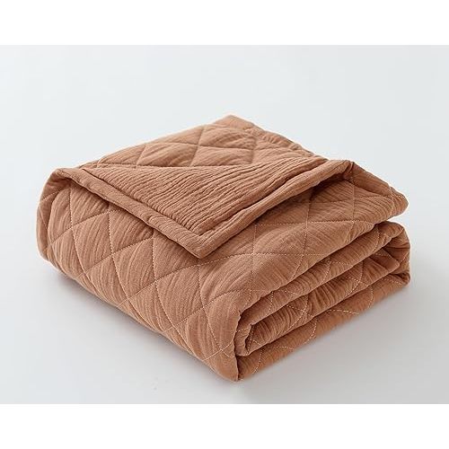 100% Cotton Muslin Baby Blanket for Boys Girls - Ultra-Soft Reversible Toddler Comforter, Lightweight Breathable All Season Down Alternative Toddler Crib Blanket (Brown, 39 x 47in)