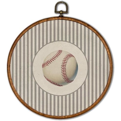 KSDUT Vintage Baseball Wall Art Decor - Retro Sports Trendy Wall Art Canvas Frame Hanging Prints, Nursery Sports Gallery Round Artwork Decor for Home Kids Boys Room Decorations 10"x10"