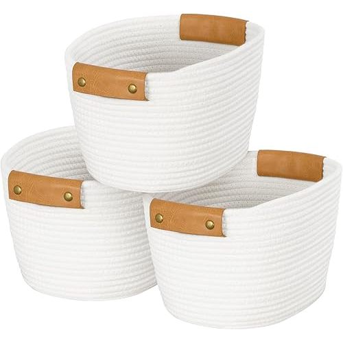 Storage Basket Set, 3 Pack Baskets for Shelves, White Storage Baskets for Organizing Toys, 11.4"Lx9.4"Wx7.4"H