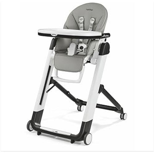 Peg Perego Siesta, Grow With Baby Folding High Chair & Recliner, Height Adjustable, Quick Clean & Easy Push Wheels For Babies & Toddlers, Made in Italy, Ice (Grey)