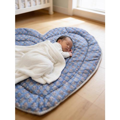 Heart Shaped Baby Mat, Floral, Padded Cotton, Pet Mat / Stripe Piped Edge