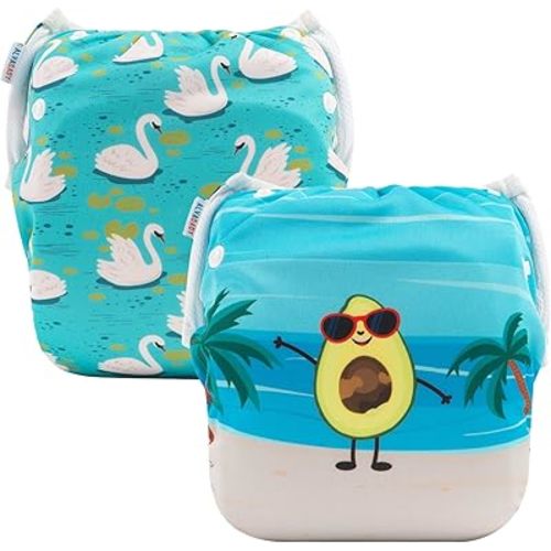 ALVABABY Baby Swim Diapers 2pcs One Size Reuseable Washable & Adjustable for Swimming Lesson & Baby Boy Girl DYK107-108