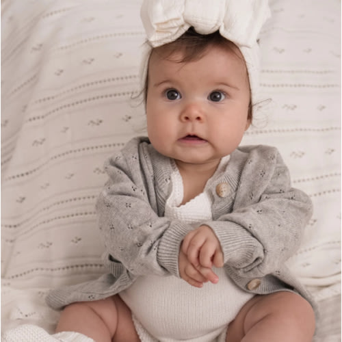 Luna + Luca Pointelle Cardigan - Heather Gray