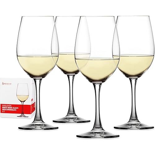 Spiegelau Wine Lovers White Wine Glasses, Set of 4, European-Made Lead-Free Crystal, Classic Stemmed, Dishwasher Safe, Professional Quality White Wine Glass Gift Set, 13.4 oz