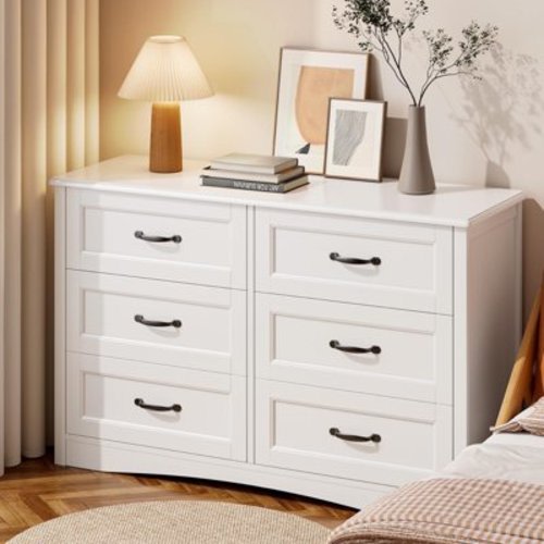 Dresser for Bedroom, Lofka 6 Drawer Double Dresser, Dresser For Nursery, Kids, Anti-Tip Safety, Modern Wood Chest of Drawers