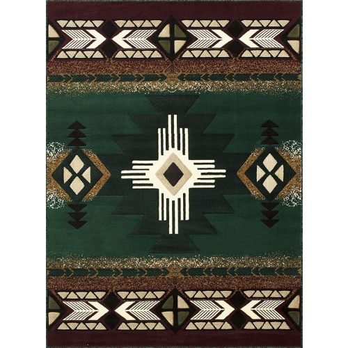 YHSF South West Native American Area Rug C318 - Easy Clean, Thick, Soft, Durable Native Tribal American Indian Inspired Rug for Bedroom/Living Room and More - Hunter Green, 5 Feet x 7 Feet