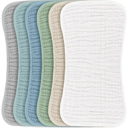 Konssy Muslin Baby Burp Cloths Sets for Unisex- 6 Pack Large 100% Cotton Burping Clothes for Newborn,Baby Girls and Boys