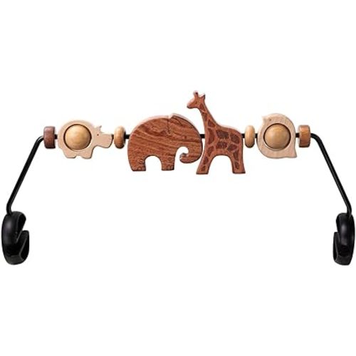 Baby Bouncer Toy Bar Wooden Compatible with Baby Bjorn, Bouncer Toy Attachment Tight and Secure Fit, So Fun to Watch, Touch and Spin for Babies All Ages - Animals