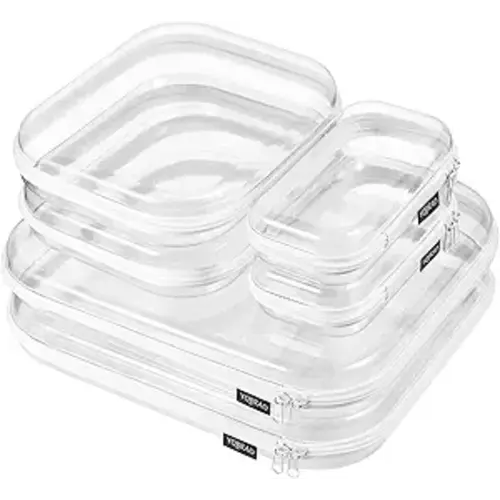 YQBRAO 6 Pack Clear Hard Shell Zipper Case, 1.2mm Heavy Duty Crush-Proof Diaper Bag Organizer Pouches, TSA Approved Travel Makeup Bag for Toiletries & Electronics, (2L, 2M, 2S) Multi-Size Storage Set