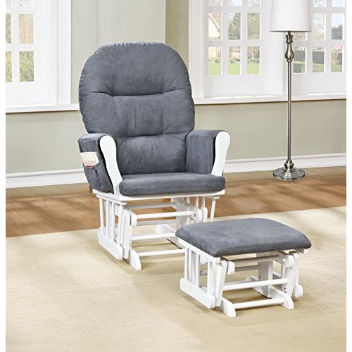 Nursery Glider & Ottoman Sets, Reclining Glider Rocker with Ottoman, Nursery Rocking Breastfeeding Maternity Chair for Baby Room, Recliner Glider with Ottoman, Padded Arms - White, Dark Gray