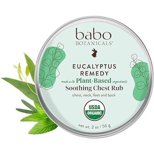 Babo Botanicals Eucalyptus Remedy Soothing Chest Rub - USDA Organic - Calming relief with eucalyptus, lavender & rosemary essential oils - Made without Camphor or Petroleum - For ages 3+