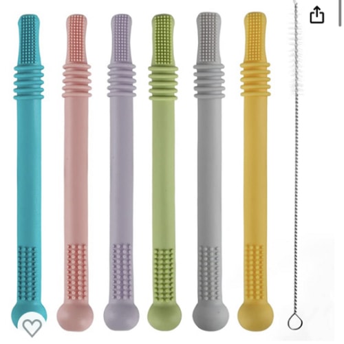 Teether: Hollow Teether Tube, 6 Pack Chew Straw Toy