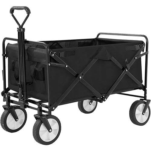 PayLessHere Collapsible Wagon Folding Foldable Garden Cart with Large Capacity, 330 LBS Capacity Portable Utility Wagon Cart Heavy Duty for Beach Camping Shopping Garden,Black