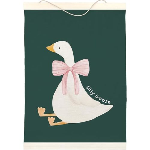 LKETW Forest Green Silly Goose Poster Hanger Frame 12x16 inch, Preppy Wall Art, Goose Decor, Bow Goose Wall Art for Preppy Room Aesthetic, Goose with Pink Bow Hanging Banner Decor for Dorm Bedroom