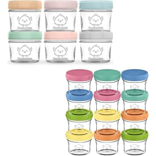 KeaBabies 6-Pack Glass Baby Food Containers - 4 oz Leak-Proof, Microwavable, Glass Baby Food Jars - Baby Food Storage Containers - Baby Bullet Jars with Lids, Freezer Safe