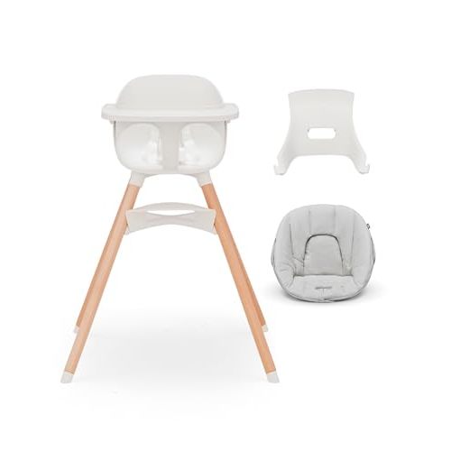 Lalo The High Chair Infant Kit - Convertible Wooden High Chair for Babies & Toddlers with Infant Support & Cushion, Grows with Your Child, Dishwasher Safe Tray, Adjustable Footrest Coconut