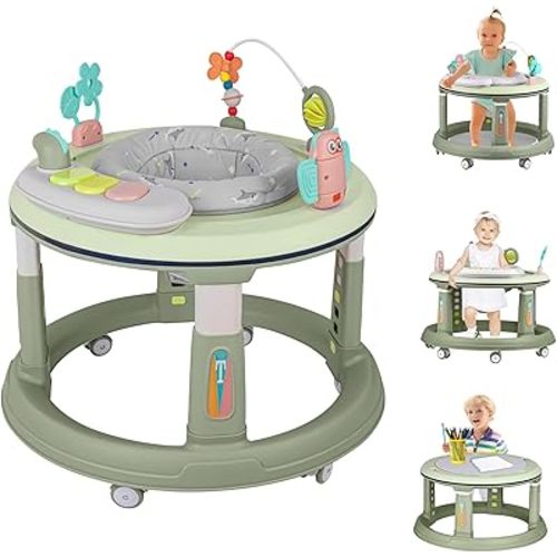 Baby Walker with Music and Lights, 5 Adjustable Heights, Baby Walkers and Activity Center for Boys Girls Babies 6-18 Months, Features 360 Degree Swivel Seat, Detachable Toys and Bounce Foot pad