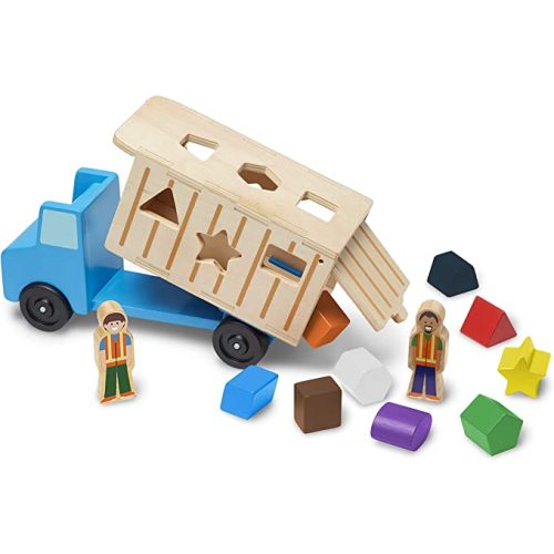Melissa & Doug Shape-Sorting Wooden Dump Truck Toy With 9 Colorful Shapes and 2 Play Figures - Vehicle /Shape Sorter Toys For Toddlers Ages 2+