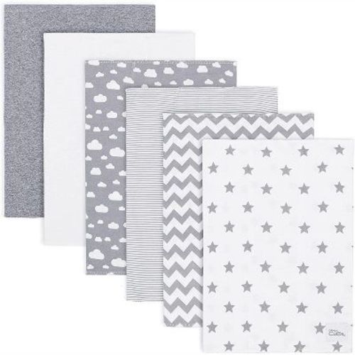 Burp Cloths 100% Cotton Washcloths For Boys And Girls By Comfy Cubs (grey Pattern, Pack Of 6)