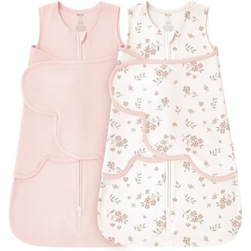 Konssy Rayon Made from Bamboo Newborn Baby Sleep Sack 2 Pack, 3-Way Swaddle Sack with Removable Adjustable Wings