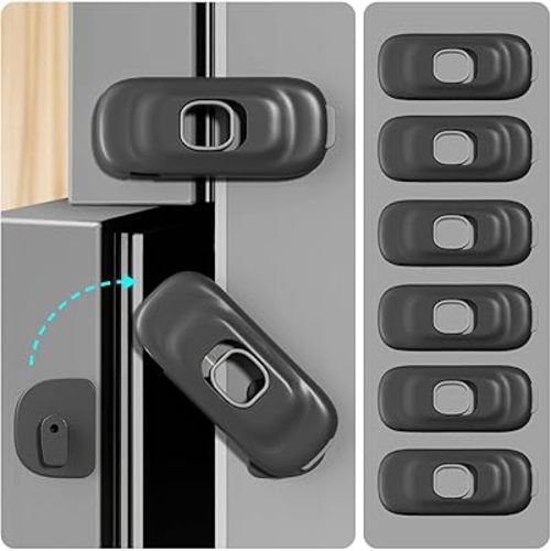 Cabinet Fridge Locks Baby Proofing (Black, 6 Pack)