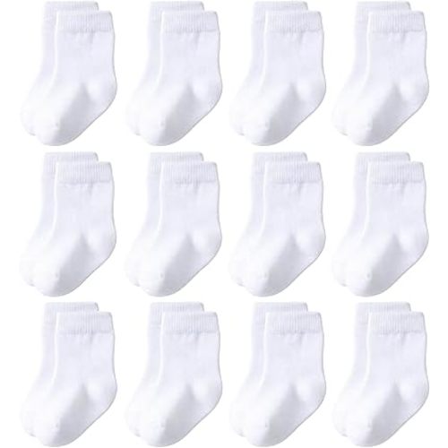 Baby Crew Socks 12-Pack,Newborn Baby Boys Girls Socks 0-3/3-6 Months,No Polyester,Soft Skin-Friendly,Combed Cotton