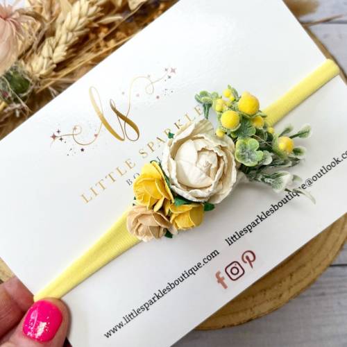 Flower headband, lemon headband, baby headband, yellow flower headband, photo shoot prop, wedding hair, christening band