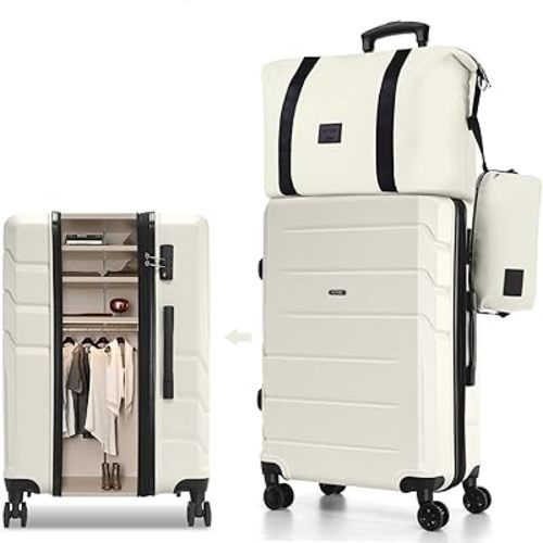 Hoteel Luggage Sets 3 Piece, 4-Yr Warranty, PC+ABS Hard Shell Expandable Suitcases with Wheels, TSA Aproved Lock and Carry on Bags, Travel Suit Case Set for Men and Women, (3-Piece, Beige)