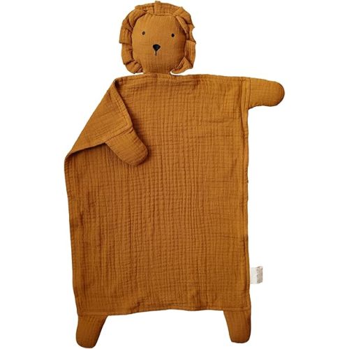 Marlowe & Co Organic Cotton Muslin Lion Lovey Security Blanket, 12 in x 15 in (Toffee)
